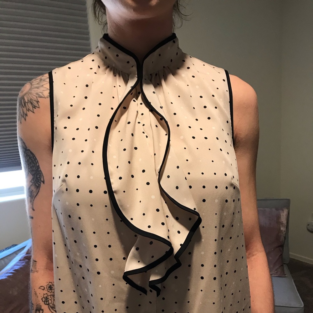 Ann Taylor Blush Polka Dot Ruffle Blouse